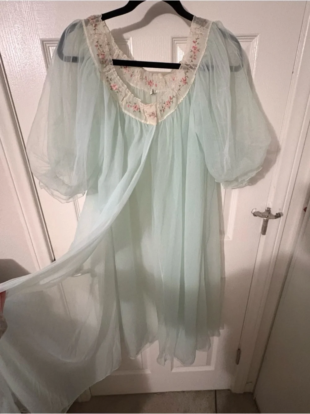Vintage 1950s Powder Blue Nylon Peignoir Robe by Laros Medium